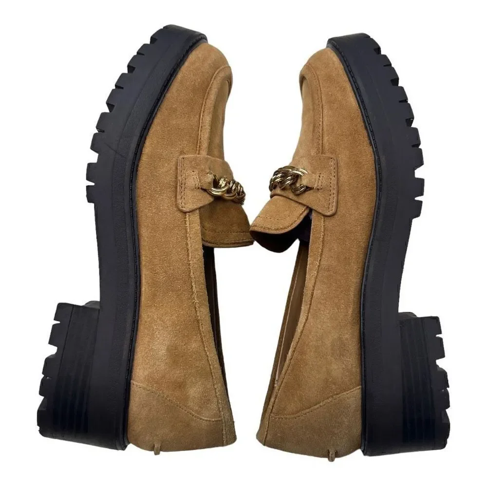 Womens Sam Edelman Flats & Loafers | Taelor Lug Sole Loafer Camel Suede 8M